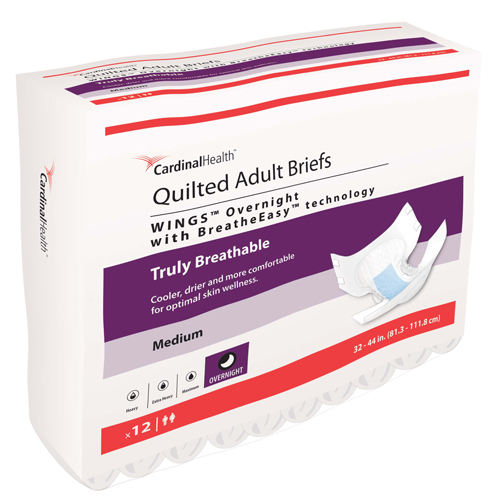 IND6867033-CS - Cardinal Health - Cardinal Health WINGS Overnight Quilted Brief with BreatheEasy Technology, Medium, 32" - 44", Absorbency Level 4, 96/CS