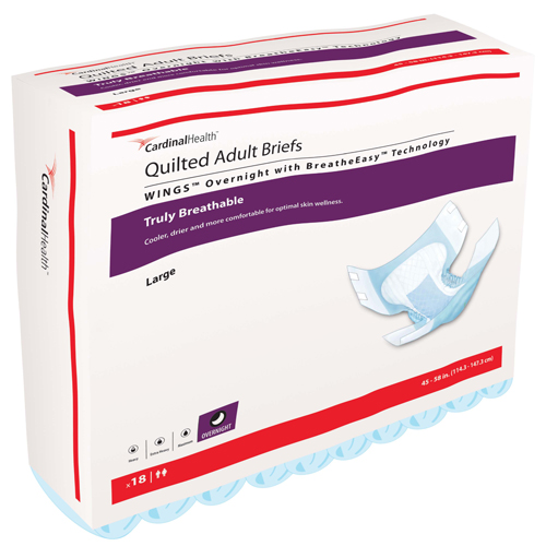 IND6867034-CS - Cardinal Health - Cardinal Health WINGS Overnight Quilted Brief with BreatheEasy Technology, Large, 45" - 58", 72/CS