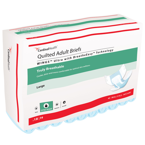 IND6877074-CS - Cardinal Health - Cardinal Health WINGS Ultra Quilted Brief with BreatheEasy Technology, Large, 45" - 58", Absorbency Level 2, 72/CS
