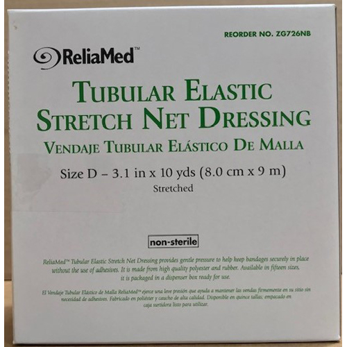 INDZG726NB-EA - Cardinal Health - Cardinal Health ReliaMed Tubular Elastic Stretch Net Precut Dressing, Size D, 3.1" x 10 yds., 1/EA