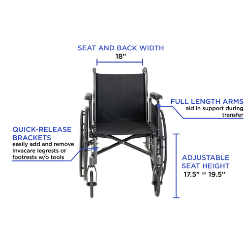 INVTRSX58FBFP - Invacare - Tracer SX5 Wheelchair for Adults, Everyday Folding, 18" Seat, Full Arms
