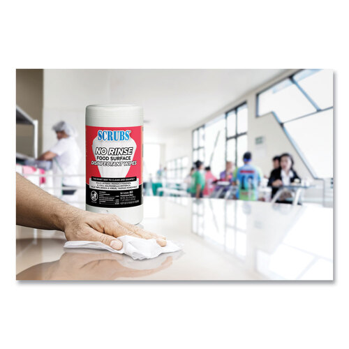 No Rinse Food Surface Disinfectant Wipes, 1-Ply, 7 x 8, Unscented, White, 80/Canister, 6/Carton