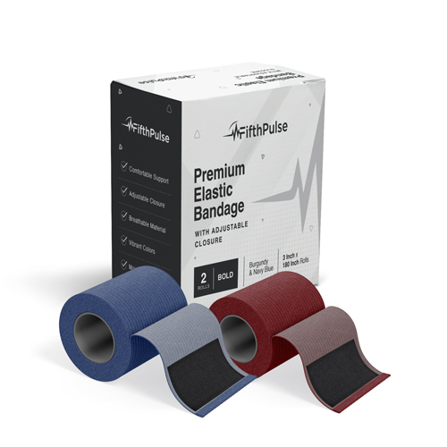 JEGFMN100518 - FifthPulse - FifthPulse Premium Elastic Bandages with Hook and Loop Closure, 3" Rolls, Navy Blue & Burgundy, 2/PK