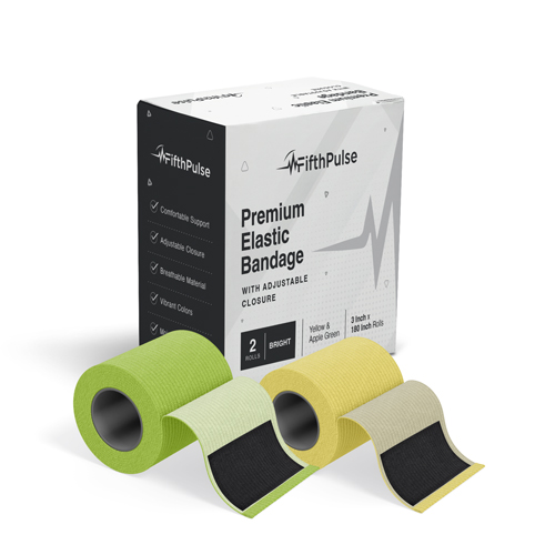 JEGFMN100519 - FifthPulse - FifthPulse Premium Elastic Bandages with Hook and Loop Closure, 3" Rolls, Apple Green & Yellow, 2/PK