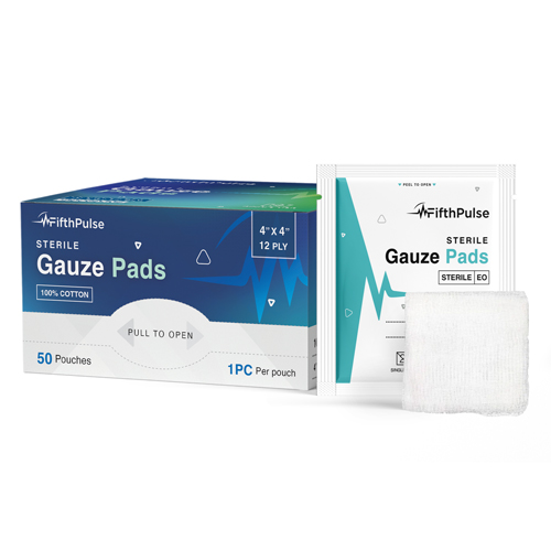 JEGFMN100653 - FifthPulse - FifthPulse Sterile Gauze Pads 4" x 4" Individually Packed Pouches, 100% Cotton, 50/PK