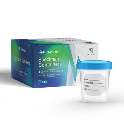 JEGFMN100677 - FifthPulse - Specimen Containers, Single Use Urine Collcetion Cups - Screw on Leak Resistant Lid (Include Label), 4 oz., 5/PK