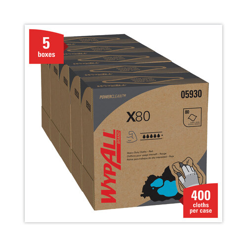 KCC05930 - Kimberly Clark Professional - X80 Cloths, HYDROKNIT, POP-UP Box, 8.34 x 16.8, Red, 80/Box, 5 Box/Carton