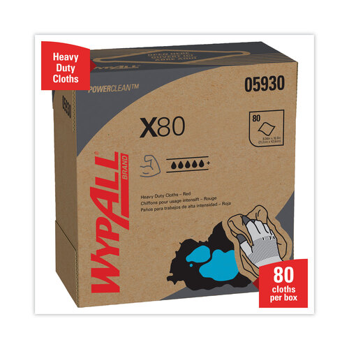 KCC05930 - Kimberly Clark Professional - X80 Cloths, HYDROKNIT, POP-UP Box, 8.34 x 16.8, Red, 80/Box, 5 Box/Carton