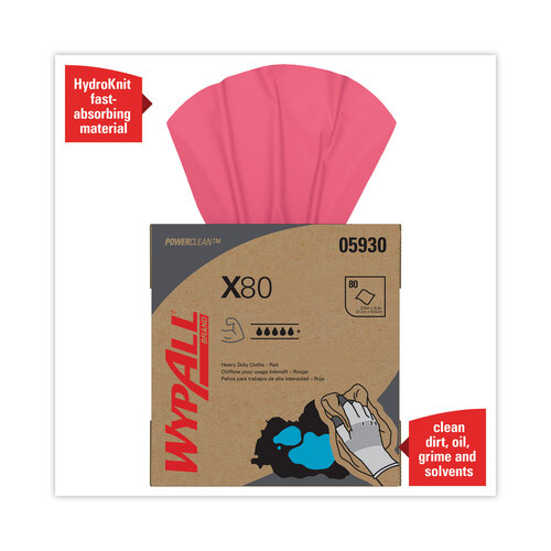 KCC05930 - Kimberly Clark Professional - X80 Cloths, HYDROKNIT, POP-UP Box, 8.34 x 16.8, Red, 80/Box, 5 Box/Carton