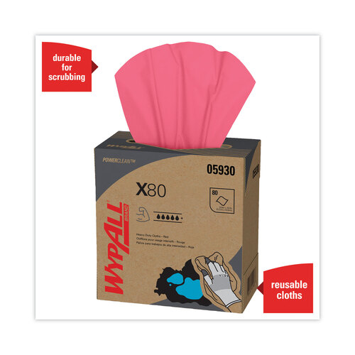 KCC05930 - Kimberly Clark Professional - X80 Cloths, HYDROKNIT, POP-UP Box, 8.34 x 16.8, Red, 80/Box, 5 Box/Carton