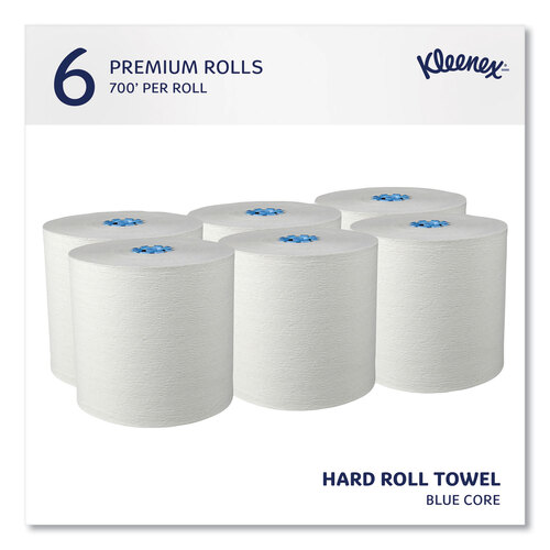 KCC25637 - Kimberly Clark Professional - Hard Roll Paper Towels with Premium Absorbency Pockets with Colored Core, Blue Core, 7.5" x 700 ft, White, 6 Rolls/Carton