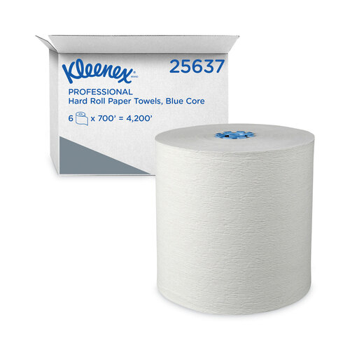 KCC25637 - Kimberly Clark Professional - Hard Roll Paper Towels with Premium Absorbency Pockets with Colored Core, Blue Core, 7.5" x 700 ft, White, 6 Rolls/Carton