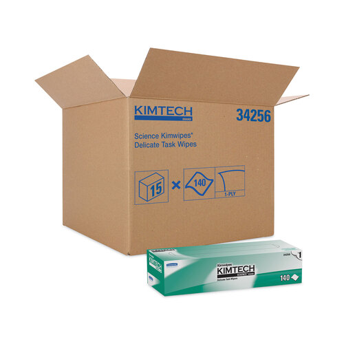 KCC34256CT - Kimberly Clark Professional - KIMTECH Kimwipes Delicate Task Wipers, 1-Ply, 14 7/10 x 16 3/5, 140/Box, 15 Boxes/Carton