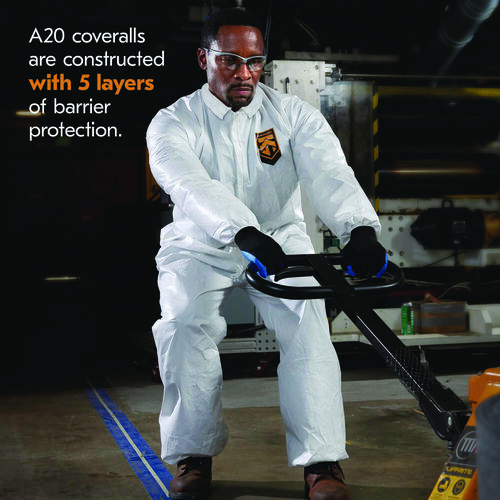 KCC49107 - KIMBERLY CLARK PROFESSIONAL - A20 Breathable Particle Protection Coveralls, Zip Front, Elastic Back, Wrists, Ankles, 4X-Large, White, 20/Carton
