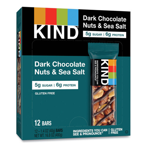 KND17851 - Kind - Nuts and Spices Bar, Dark Chocolate Nuts and Sea Salt, 1.4 oz, 12/Box