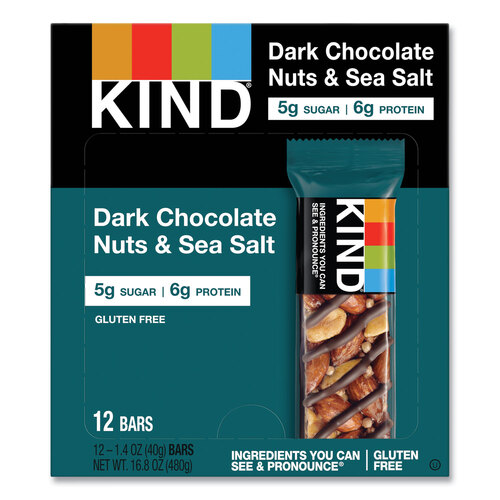KND17851 - Kind - Nuts and Spices Bar, Dark Chocolate Nuts and Sea Salt, 1.4 oz, 12/Box