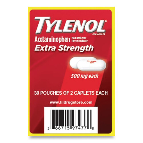 LIL97477 - Johnson & Johnson - Tylenol&reg; Acetaminophen, 500mg, Extra Strength Caplets, Refill, 2 /Packet, 30 Packets/Box