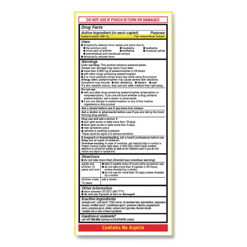 LIL97477 - Johnson & Johnson - Tylenol&reg; Acetaminophen, 500mg, Extra Strength Caplets, Refill, 2 /Packet, 30 Packets/Box