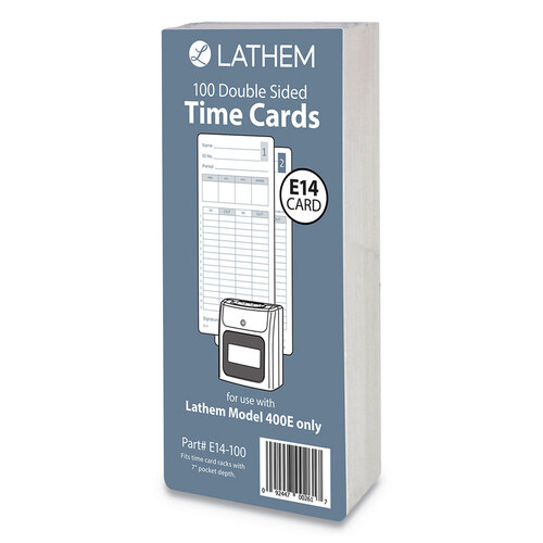 LTHE14100 - Lathem - Time Clock Cards for Lathem Time 400E, Two Sides, 3 x 7, 100/Pack