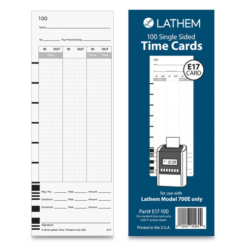 LTHE17100 - Lathem - Time Clock Cards for Lathem Time 700E, One Side, 3.5 x 9, 100/Pack