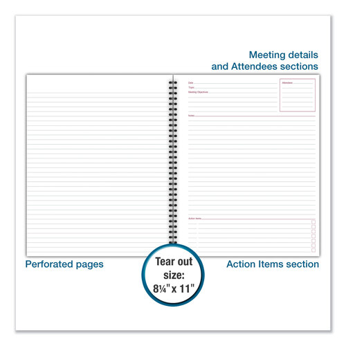 MEA06132 - Mead - Wirebound Guided Meeting Notes Notebook, 1 Subject, Meeting-Minutes/Notes Format, Dark Gray Cover, 11 x 8.25, 80 Sheets