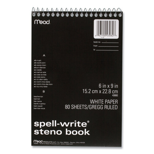 MEA43082 - Mead - Spell-Write Wirebound Steno Pad, Gregg Rule, Randomly Assorted Cover Colors, 80 White 6 x 9 Sheets