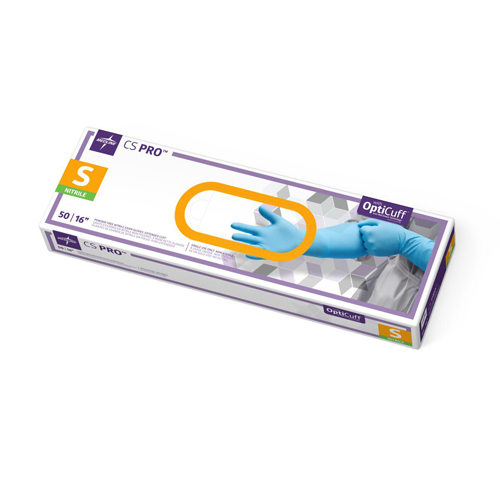 MEDCS16SH - Medline - Medline CS Pro 16" Cuff Nitrile Exam Gloves, Blue, Small, 50 EA/BX