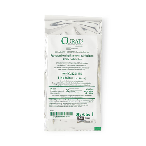 MEDCUR251136H - Medline - Medline CURAD Sterile Nonadherent Petrolatum Gauze Dressing, 1 Each