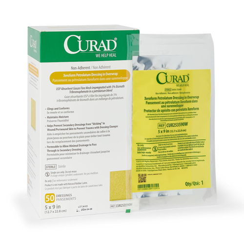 MEDCUR253590WZ - Medline - Medline CURAD Xeroform Sterile Nonadherent Overwrap Gauze Dressing, 50 Each per Box