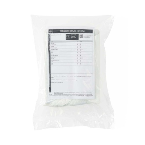 MEDDYND11528 - Medline - SelectSilicone 2-Layer Foley Catheter Tray with 2,000 mL Drain Bag, 100% Silicone Catheter and Luer Lock Sampling Port, 18 Fr x 16" L, 10 mL