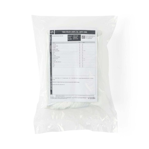 MEDDYND11528H - Medline - SelectSilicone 2-Layer Foley Catheter Tray with 2,000 mL Drain Bag, 100% Silicone Catheter and Luer Lock Sampling Port, 18 Fr x 16" L, 10 mL