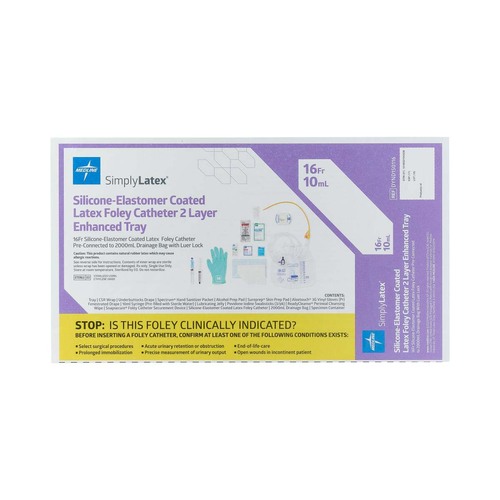 MEDDYND150116 - Medline - SimplyLatex 2 Layer Silicone-Elastomer Foley Catheter Tray with 2000 mL Drain Bag with Anti-Reflux Tower, 16 Fr x 16" L, 10 mL