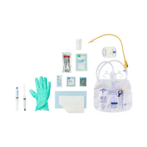 MEDDYND150118 - Medline - SimplyLatex 2 Layer Silicone-Elastomer Foley Catheter Tray with 2,000 mL Drain Bag with Anti-Reflux Tower, 18 Fr x 16" L, 10 mL
