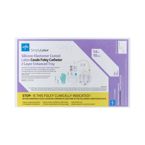 MEDDYND150214CSH - Medline - SimplyLatex 2 Layer Silicone-Elastomer Foley Catheter Tray with Coude Tip and Urine Meter, 14 Fr, 10 mL