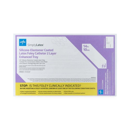 MEDDYND150214H - Medline - SimplyLatex 2 Layer Silicone-Elastomer Foley Catheter Tray with 400 mL Urine Meter and 2,500 mL Drain Bag, 14 Fr x 16" L, 10 mL