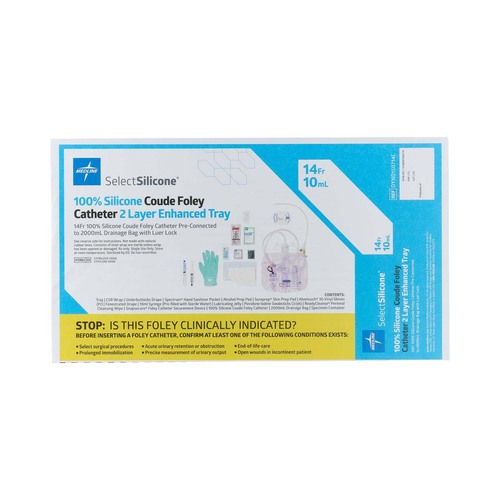 MEDDYND150714CH - Medline - Silicone Foley Catheter Tray with Coude, 14 Fr x 10 mL