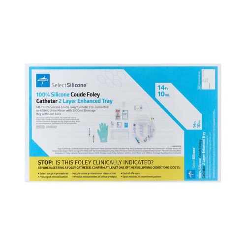 MEDDYND150814C - Medline - Foley Catheter Tray, Silicone, Urine Meter, Coud&copy;, 14 Fr x 10 mL