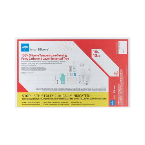 MEDDYND150816TSH - Medline - Temperature Sensing Foley Catheter Tray, 16 Fr, 10 mL, with Urine Meter and Metal-Free Drainage Port