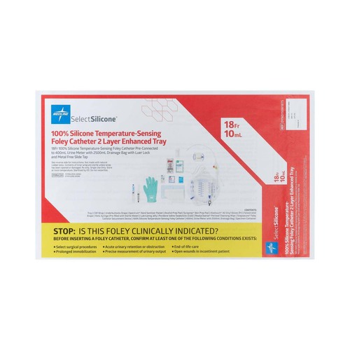 MEDDYND150818TSH - Medline - Temperature Sensing Foley Catheter Tray, 18 Fr, 10 mL, with Urine Meter and Metal-Free Drainage Port
