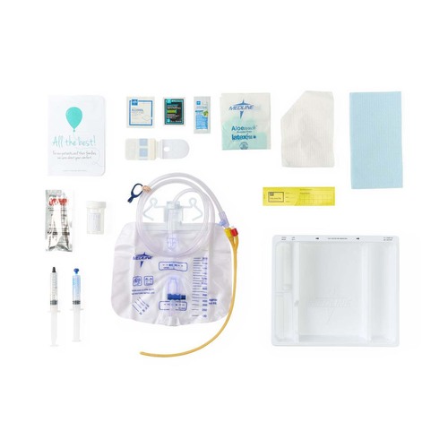 MEDDYND160118 - Medline - One-Layer Tray with Drain Bag and Silicone-Elastomer Coated Latex Foley Catheter, 18 Fr, 10 mL