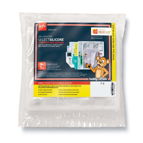 MEDDYND160808T - Medline - 1-Layer Tray with 200 mL Urine Meter with 2,000 mL Drain Bag and 100% Temperature-Sensing Silicone Foley Catheter, 8 Fr, 5 mL