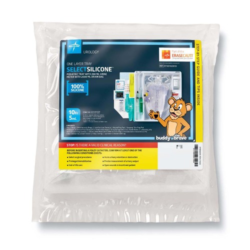 MEDDYND160810H - Medline - 1-Layer Foley Catheter Tray with 200 mL Urine Meter, 2000 mL Drain Bag, Silicone, Pediatric, 5 mL x 10 Fr