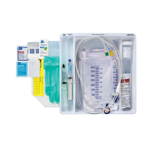 MEDDYND160814TS - Medline - 1-Layer Select Silicone Temperature-Sensing Closed System with 100% Silicone Foley Catheter Tray Pre-Connected to 400 mL Metal Free Urine Meter and 2500 mL Drainage Bag, 14 Fr x 10 mL