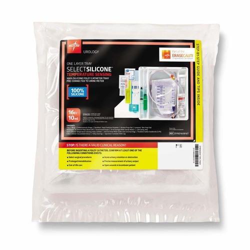 MEDDYND160816T - Medline - 1-Layer Silicone Temperature-Sensing Foley Catheter Tray, 16 Fr x 10 mL