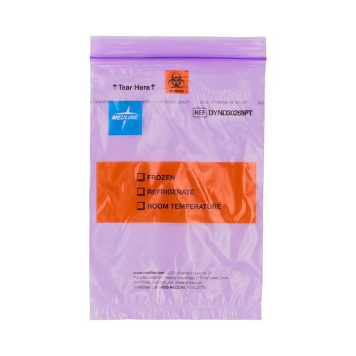 MEDDYND30269PT - Medline - EZ Tear Color-Coded Specimen Transport Bag with Pocket, Purple , 6" x 9"