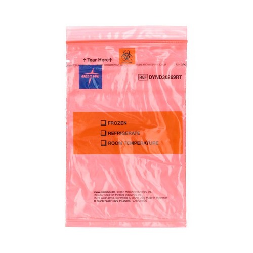 MEDDYND30269RT - Medline - EZ Tear Color-Coded Specimen Transport Bag with Pocket, Red , 6" x 9"