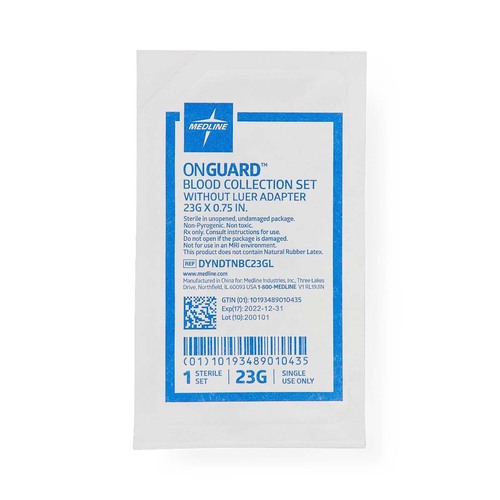 MEDDYNDTNBC23GL - Medline - Medline Blood Collection Set with 12" Tubing, No Luer Adapter, 23G x 0.75", 200/CS