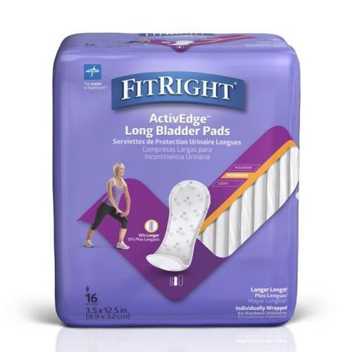 MEDFBC1025 - Medline - FitRight Bladder Control Pads, Moderate, Long, 144 EA/CS