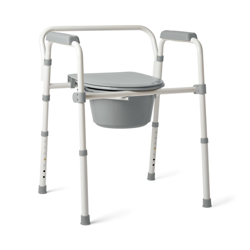 MEDG1-200RX1 - Medline - Steel 3-in-1 Folding Commode, Includes Seat with Lid, Bucket, Armrests, and Splashguard, Retail Packaging, 1/EA