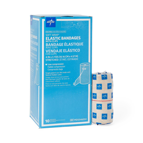 MEDMDS046004ZZ - Medline - Medline Bandage, Elastic, SoftWrap, 4"x 5 Yd, Stretched, Clips